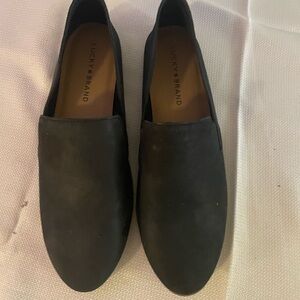 Lucky brand Black Leather Suede Slip- On Black Women Loafers 9.5M Charsa
